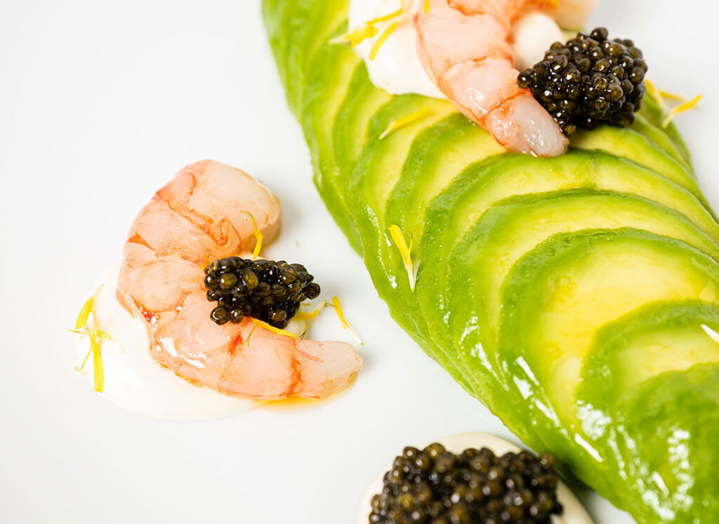 Avocado Carpaccio with Prawns and Cru Caviar