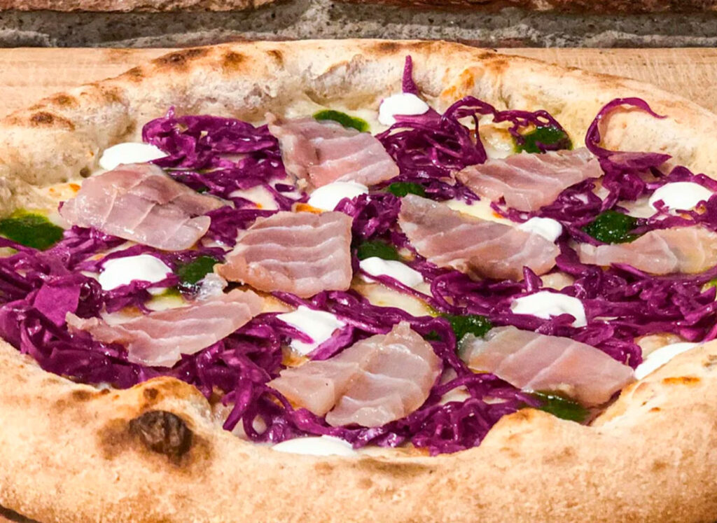 Pizza with Smoked Sturgeon