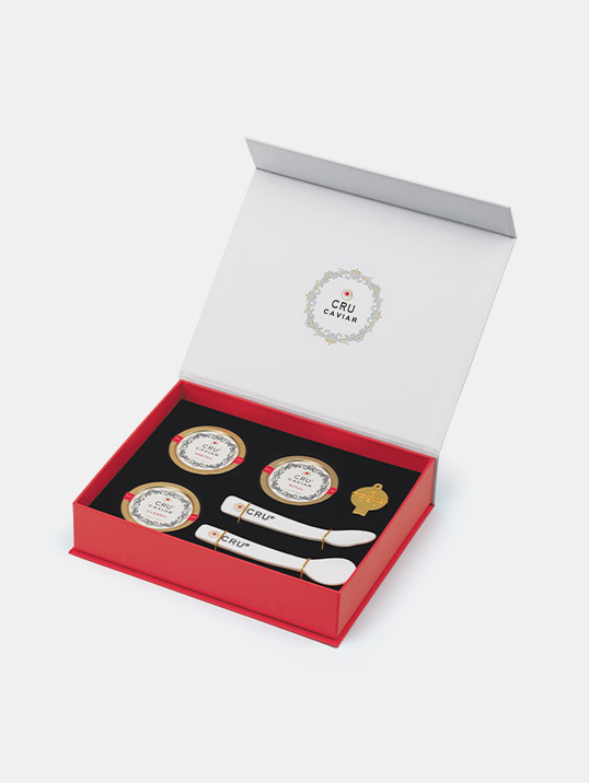 Cru Caviar Connoisseur gift box: caviale asetra, caviale classic, caviale royal